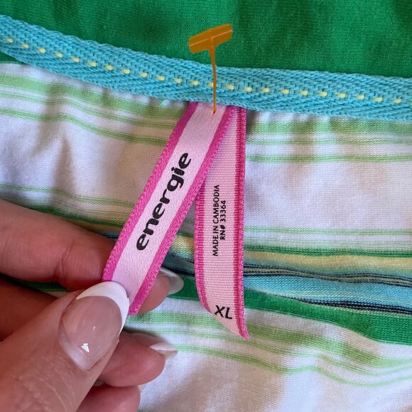 VTG Y2K Energie green striped polo top preppy Sz XL Mallcore Bratz Avril Lavigne - Picture 6 of 10